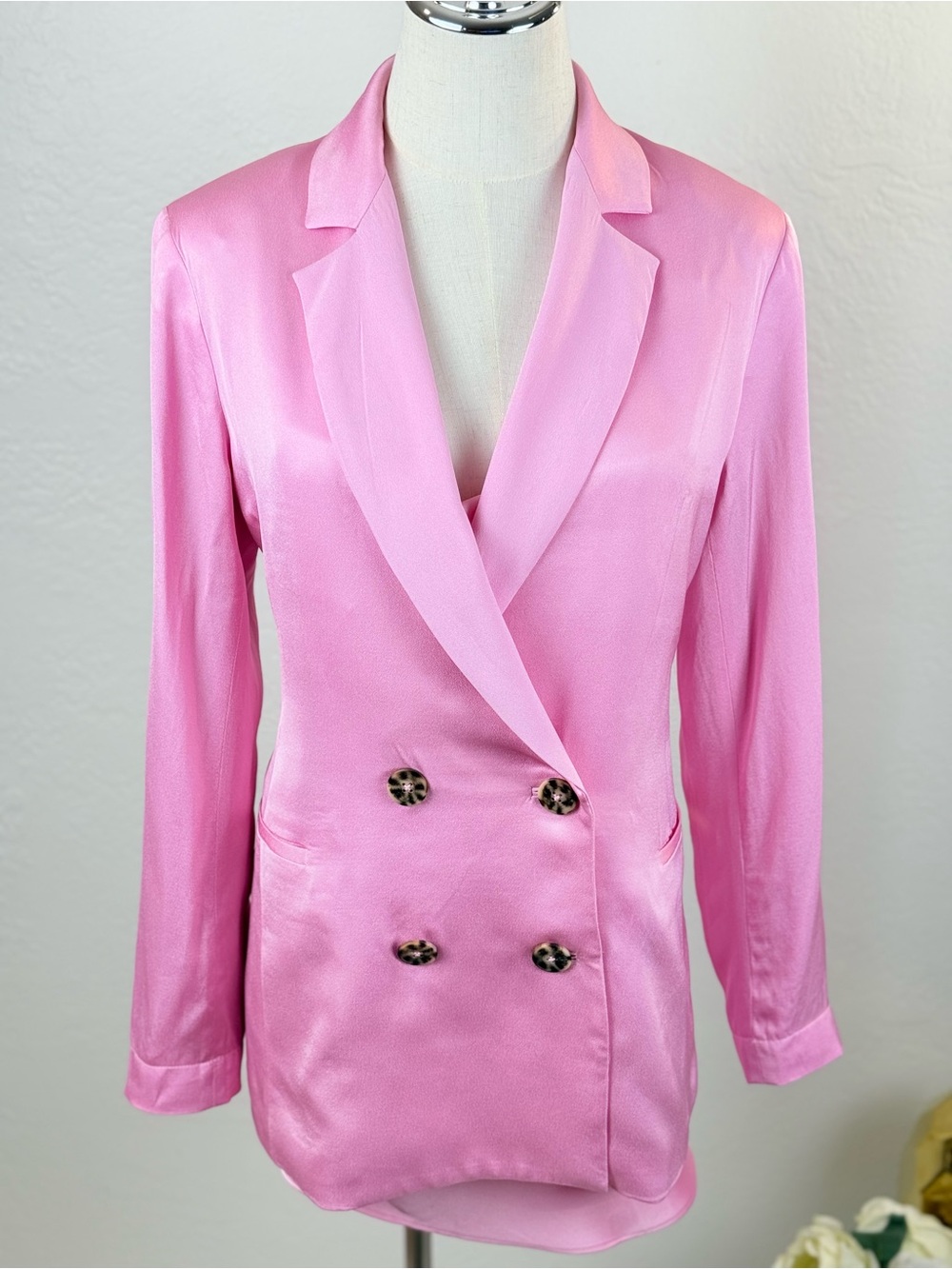 Scotch & Soda Pink Satin Double Breasted Blazer S Preppy Pastel Chic